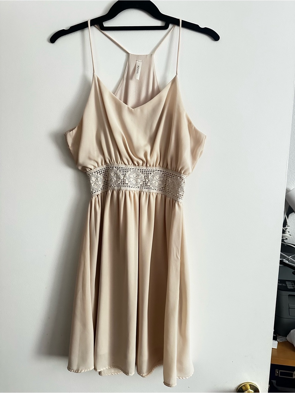Women's Cream Mini Dress with Crochet Waist